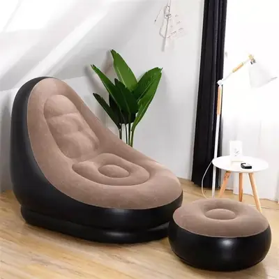 Inflatable Lazy Sofa Chair with Footrest | Portable Air Lounge Chair & Ottoman | Blow Up Sofa Recliner for Home, Bedroom, Camping & Outdoor Relaxation