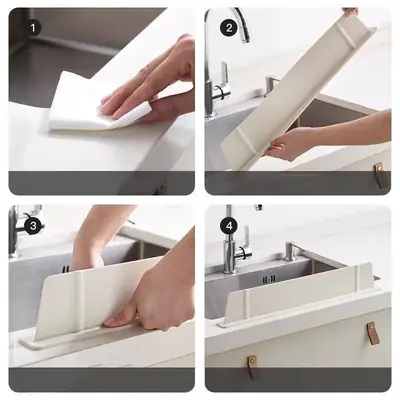 Kitchen Sink Splash Guard Self Adhesive Water Stopper Strip Silicone Sink Guard Bathroom Wash Basin Water Barrier Kitchen Accessories thumbnail 5