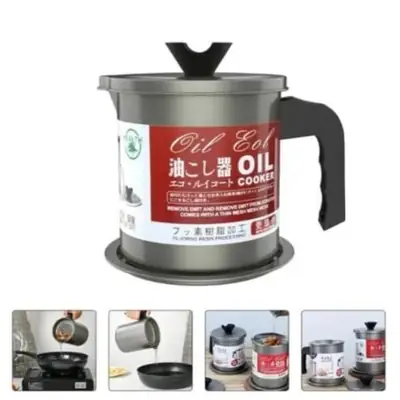 Stainless Steel Oil Filter Pot with Fine Mesh Strainer – Cooking Oil Storage Container with Lid – Reusable Grease Keeper for Kitchen
