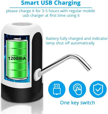 Automatic Water Dispenser Pump USB Rechargeable – Electric Water Bottle Pump for 19L Gallon – Portable Drinking Water Dispenser thumbnail 7