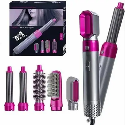 5 in 1 Hot Air Hair Styler Brush – Multi-Function Hair Dryer, Curler, Straightener & Volumizer for Salon Style Hair at Home