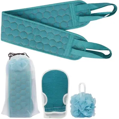 3 in 1 Bath Care Set – Bath Mitt, Exfoliating Back Scrubber & Shower Loofah Sponge | Soft Body Cleaning Kit thumbnail 2