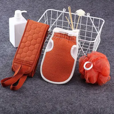 3 in 1 Bath Care Set – Bath Mitt, Exfoliating Back Scrubber & Shower Loofah Sponge | Soft Body Cleaning Kit thumbnail 4