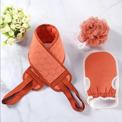 3 in 1 Bath Care Set – Bath Mitt, Exfoliating Back Scrubber & Shower Loofah Sponge | Soft Body Cleaning Kit thumbnail 5