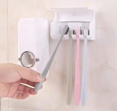 2 in 1 Automatic Toothpaste Dispenser & 5-Slot Toothbrush Holder – Wall Mounted Bathroom Organizer | No Drilling Required thumbnail 4