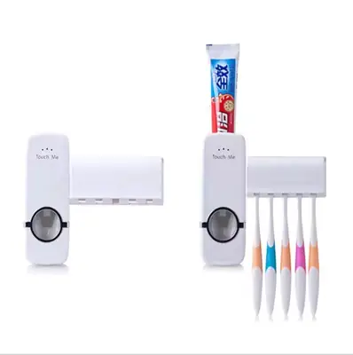 2 in 1 Automatic Toothpaste Dispenser & 5-Slot Toothbrush Holder – Wall Mounted Bathroom Organizer | No Drilling Required thumbnail 5