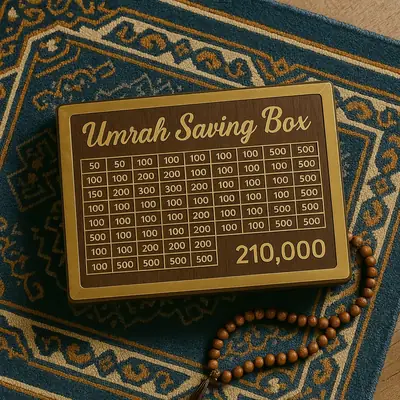 Wooden Umrah Saving Box with 280 Days Tracker | Islamic Money Saving Box for Hajj & Umrah | Halal Cash Box Gift for Muslims | Daily Pilgrimage Goal Jar thumbnail 2