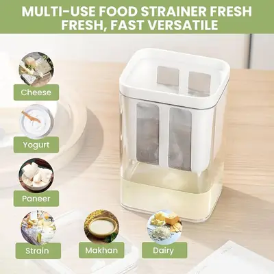 Multi-Purpose 1100ML Greek Yogurt Maker | Hung Curd Strainer Box with Fine Mesh Filter | Yogurt Cheese Maker | Premium Food Grade Container | BPA Free Yogurt Filter thumbnail 2
