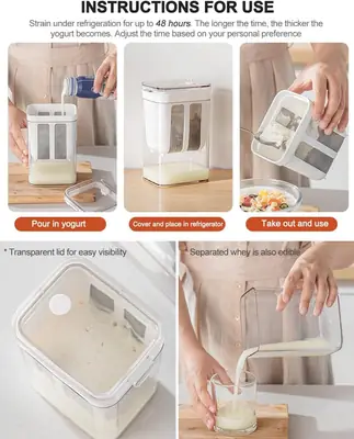 Multi-Purpose 1100ML Greek Yogurt Maker | Hung Curd Strainer Box with Fine Mesh Filter | Yogurt Cheese Maker | Premium Food Grade Container | BPA Free Yogurt Filter thumbnail 5