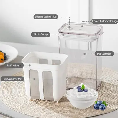 Multi-Purpose 1100ML Greek Yogurt Maker | Hung Curd Strainer Box with Fine Mesh Filter | Yogurt Cheese Maker | Premium Food Grade Container | BPA Free Yogurt Filter thumbnail 6