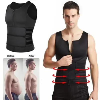 Men Body Shaper Fitness Neoprene Sauna Vest Waist Trainer Double Belt Sweat Shirt Corset Top Abdomen Slimming Shapewear Fat Burn Jacket Hot Shapers thumbnail 3