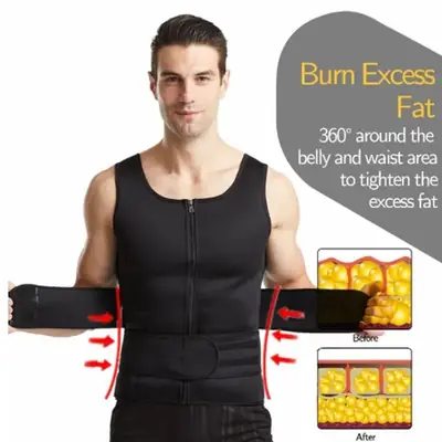 Men Body Shaper Fitness Neoprene Sauna Vest Waist Trainer Double Belt Sweat Shirt Corset Top Abdomen Slimming Shapewear Fat Burn Jacket Hot Shapers thumbnail 5