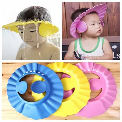 2pcs Baby Shower Cap Children Safe Bath Bathing Shampoo Caps Wash Hair Adjustable Elastic Shield For Kids Protective Bath Accessories (Random Color) 