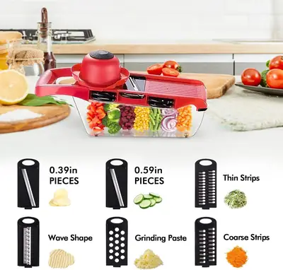 10 in 1 Multi-Function Vegetable and Fruit Chopper, Mandoline Slicer, Onion Potato Cheese Shredder, Salad Spiralizer Cutter, Veggie Grater Dicer Artifact with Vegetable Peeler,Hand Guard and Container thumbnail 2