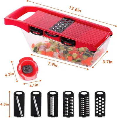 10 in 1 Multi-Function Vegetable and Fruit Chopper, Mandoline Slicer, Onion Potato Cheese Shredder, Salad Spiralizer Cutter, Veggie Grater Dicer Artifact with Vegetable Peeler,Hand Guard and Container thumbnail 3