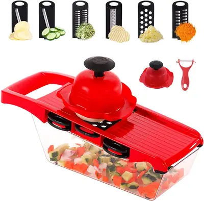 10 in 1 Multi-Function Vegetable and Fruit Chopper, Mandoline Slicer, Onion Potato Cheese Shredder, Salad Spiralizer Cutter, Veggie Grater Dicer Artifact with Vegetable Peeler,Hand Guard and Container thumbnail 4