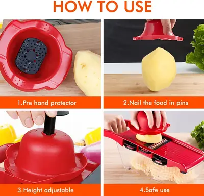 10 in 1 Multi-Function Vegetable and Fruit Chopper, Mandoline Slicer, Onion Potato Cheese Shredder, Salad Spiralizer Cutter, Veggie Grater Dicer Artifact with Vegetable Peeler,Hand Guard and Container thumbnail 6