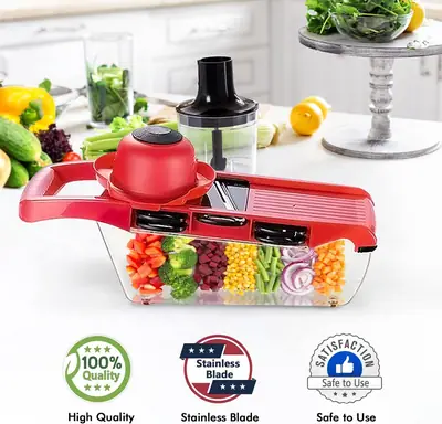 10 in 1 Multi-Function Vegetable and Fruit Chopper, Mandoline Slicer, Onion Potato Cheese Shredder, Salad Spiralizer Cutter, Veggie Grater Dicer Artifact with Vegetable Peeler,Hand Guard and Container thumbnail 7