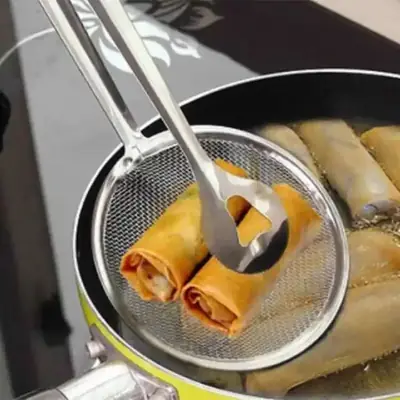 Fry Tool Filter Spoon Strainer With Clip Oil Frying BBQ Filter Stainless Steel Mesh Strainer Kitchen Tool Frying Mesh Colander Quick Strain Stainless Steel Tong Colander BEST HIGH QUALITY thumbnail 2