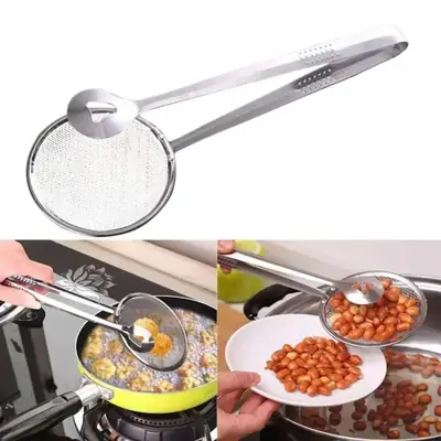 Fry Tool Filter Spoon Strainer With Clip Oil Frying BBQ Filter Stainless Steel Mesh Strainer Kitchen Tool Frying Mesh Colander Quick Strain Stainless Steel Tong Colander BEST HIGH QUALITY thumbnail 4
