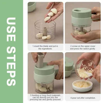 4 In 1 Portable Electric Vegetable Cutter Set Mini Wireless Food Processor Garlic Chili Onion Celery Ginger Meat Garlic Chopper thumbnail 7