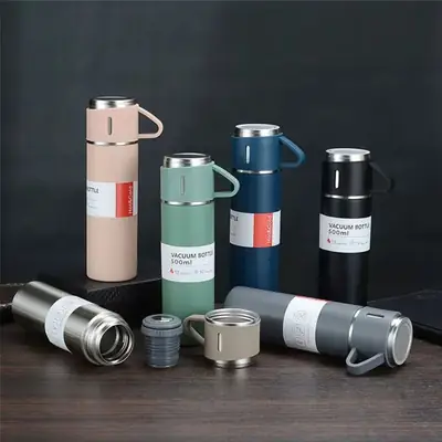 Vacuum Flask Set 500ml 12 Hour Lasting Hot & Cool 304 Steel Body thumbnail 5