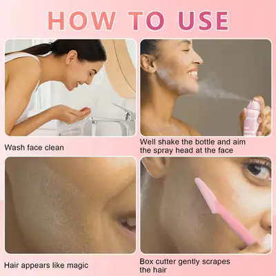 Hair Identifier Spray With 4 Razors or Face Shaving Moisturizing and Skin Care Dermaplaner Spray Glow Reveal Face Spray for Face Dermaplaning thumbnail 3