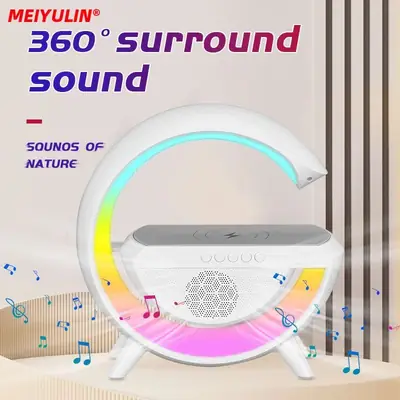 G Lamp Smart Bluetooth Speaker Wireless Fast Charger Station LED RGB Desk Light Support TF Card AUX For IPhone 14/13 Samsung Powerbank
