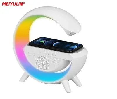 G Lamp Smart Bluetooth Speaker Wireless Fast Charger Station LED RGB Desk Light Support TF Card AUX For IPhone 14/13 Samsung Powerbank thumbnail 4