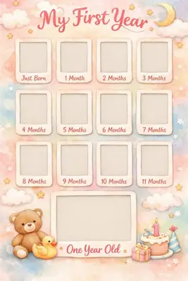 Customized My First Year Baby Photo Frame – 12 Months Milestone Memory Board (Premium Wooden Wall & Table Decor) thumbnail 2