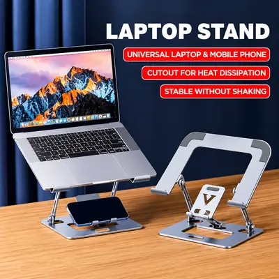 Foldable Laptop Phone Tablet Stand – Desktop Multifunctional Phone Stand & Laptop Lifting Support thumbnail 4