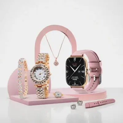 A58/A59 Plus Jewelry Watch Combo Set with Smart Fitness Tracker Band | Stylish Women’s Watch Set | Heart Rate Monitor | Sports Activity Tracker
