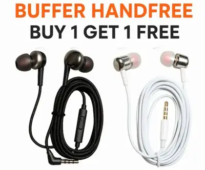 Pack of 2 Buffer Handfree Type-C & 3.5mm | Deep Bass Stereo Earphones with Mic | Rubber Tip Wired Earbuds for Android Mobile Gaming Calling Music & Videos