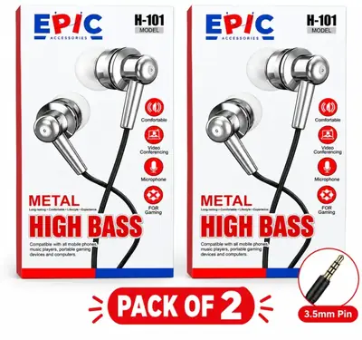 EPIC H-101 Wired Earphones Pack of 2 | 3.5mm Bass Mic