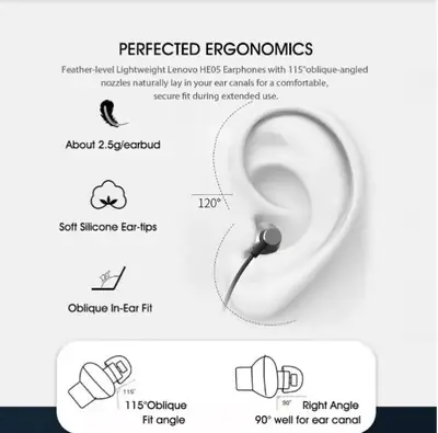 Lenovo HE05 Wireless Neckband Bluetooth 5.0 Headphone Wireless Headset With Heavy Bass Stereo Earphones High Quality Magnetic Attraction Intelligent Noise Reduction Cancelling Sports Headset thumbnail 3