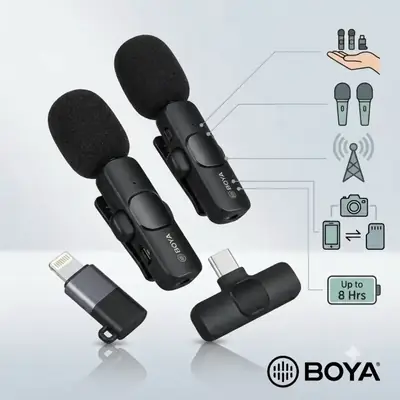 BOYA BY-MW3 Dual Wireless Lavalier Microphone | Dual-Channel Noise Cancellation | For Type-C & 8-Pin Mobile Vlogging