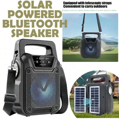 GTS 1767 Solar Charging Wireless Bluetooth Speakers - MP3 Music Player - SD Card FM Radio USB Rechargeable Speaker - 4 inch Drive Size - Greatnice BEST Quality loudspeaker Sound Players Double Solar Wireless Speaker – LED Light Flashlight Portable Speaker