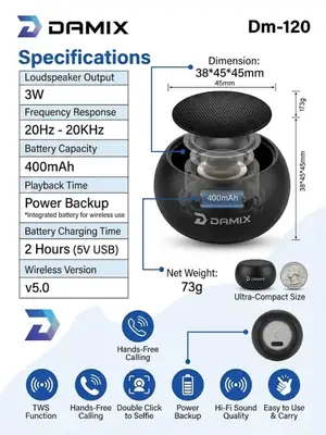 DAMIX DM-120 Mini Metal Wireless Speaker TWS Bluetooth 5.0
