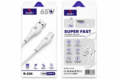 1Meter 65W USB to Type-C Fast Charging Cable | PD Fast Charge | Data Sync Cable for Android Devices