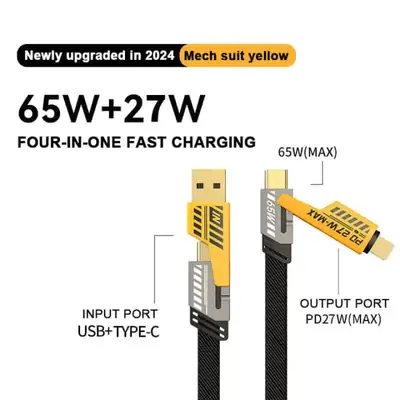 VOOXE 4-in-1 65W Fast Charging Magnetic Cable | USB-A to Type-C, Type-C to Laptop | Nylon Braided, Multi-Purpose Data Cable