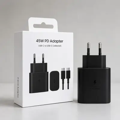 PD Adapter 45D Fast Charging USB-C to USB-C 45W PD Super Fast Charger Power Adapter with USB Type C to C Cable for Quick Charging