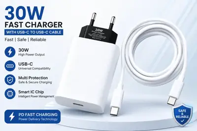 30W PD Fast Charger with USB C to USB C Cable | PD Fast Charging Adapter | Type C