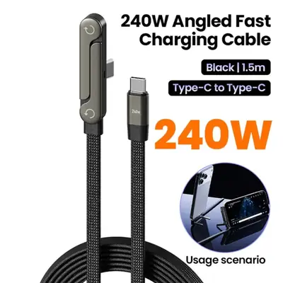 240w Braided Fast Charge Cable with Built-in Phone Stand, 2-in-1 Invisible Holder Charger Cable, Super Fast Stand Data Cables, 1.5m Type-C Cables for All Smartphones Gaming Office (Type-C to TYPE-C)