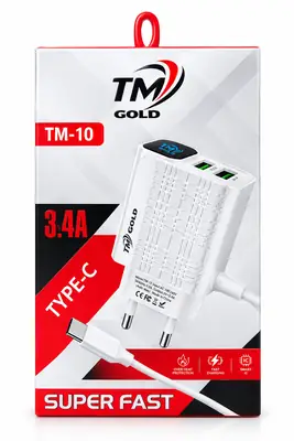 TM GOLD TM-10 3.4A Type C Fast Charger Adapter | Super Fast Charging USB Charger with Smart IC & Overheat Protection