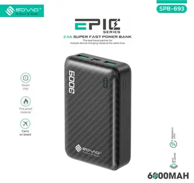 EPIC SPB-693 6000MAH PD Fast Power Bank 5V/2.4A output Mini Power Bank Original 100%