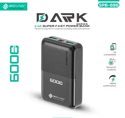 100% Original 6000MAH Mini Power Bank 2.4A Super Fast Power Bank SPB-696