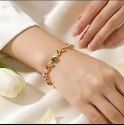 1 Pc Pearl Stone 1 Carat Gold Plated Crystal Chain Bracelet