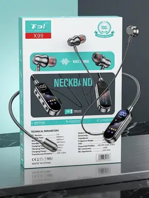 X99 Wireless Neckband Headset Bluetooth 5.4 with Digital Display, Magnetic Earbuds & Memory Card Support thumbnail 2