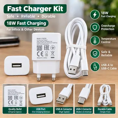 Infinix 18W Fast Charger with Type-C Cable – White