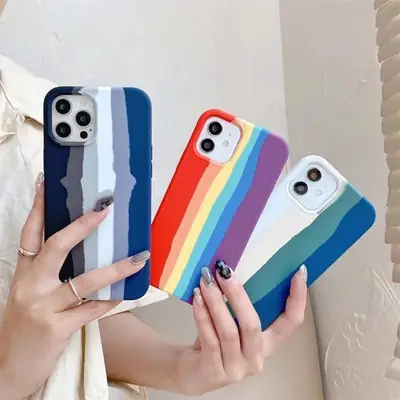 Multicolor Rainbow Stripe Silicon Case for iPhone 15 Pro Max thumbnail 2